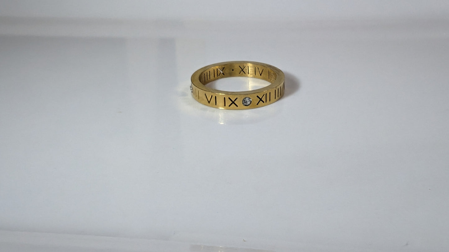 Bague avec chiffres romains en acier inoxydable plaqué Or 18K