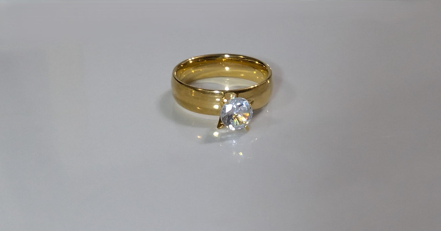 Engagement ring with large zircon in stainless steel