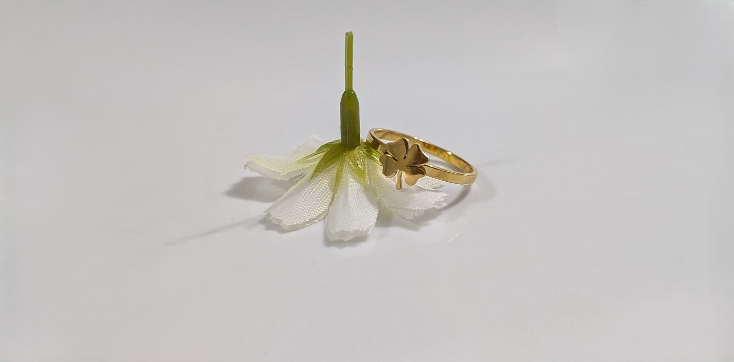 Anneau de trèfle à 4 feuilles en acier inoxydable plaqué Or 18K