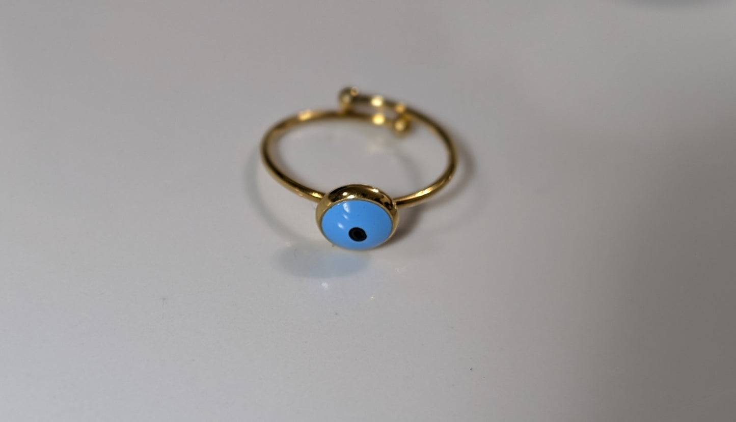 Bague avec oeil de Fatma en acier inoxydable plaqué Or 18K