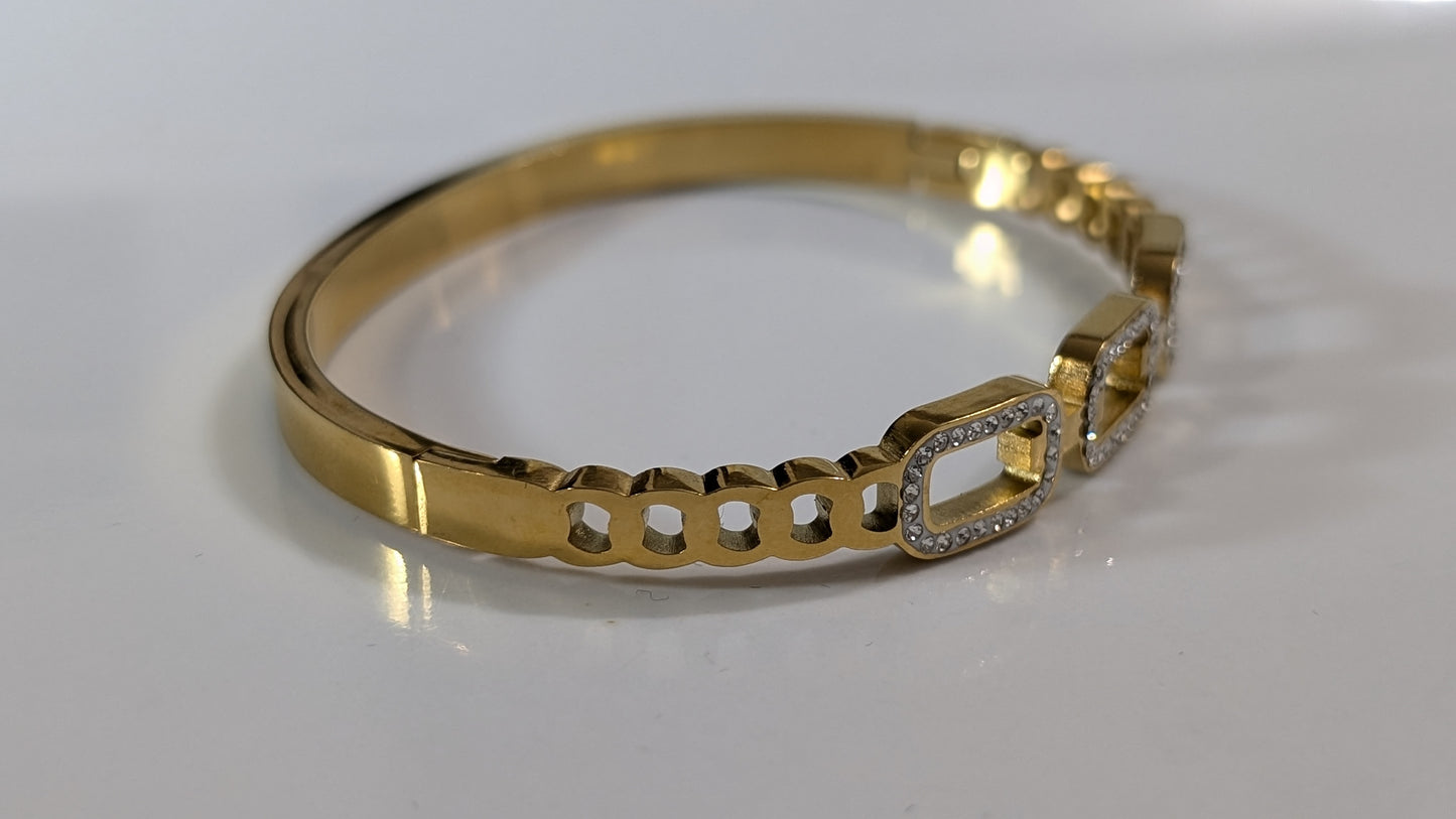 Bracelet doré en acier inoxydable plaqué Or 18K avec Zircone micro-incustrés