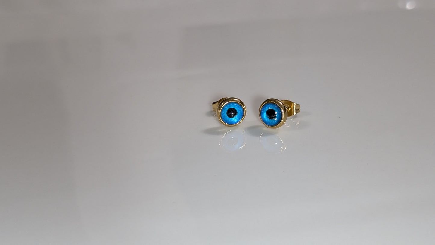 Boucles d'oreilles œil bleu en acier inoxydable plaqué Or 18K