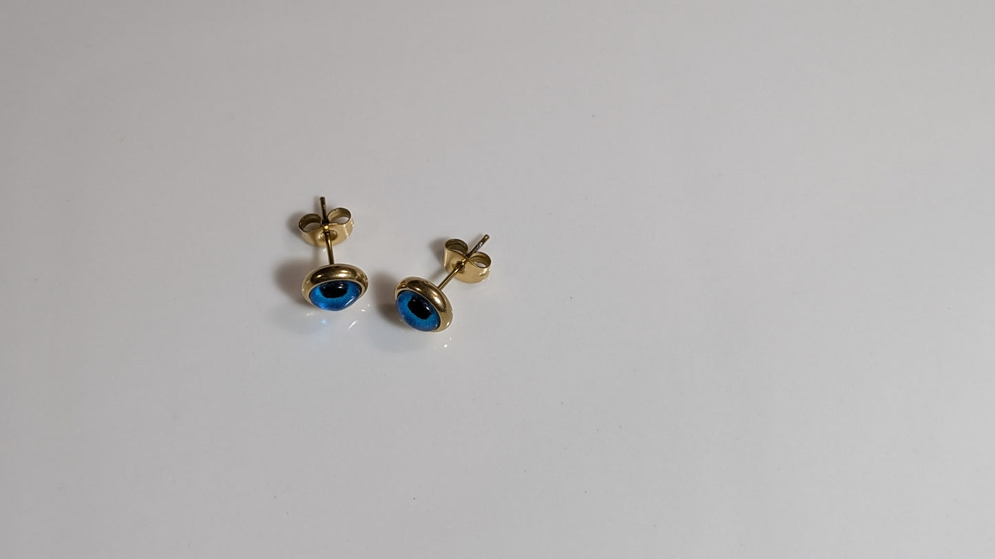 Boucles d'oreilles œil bleu en acier inoxydable plaqué Or 18K
