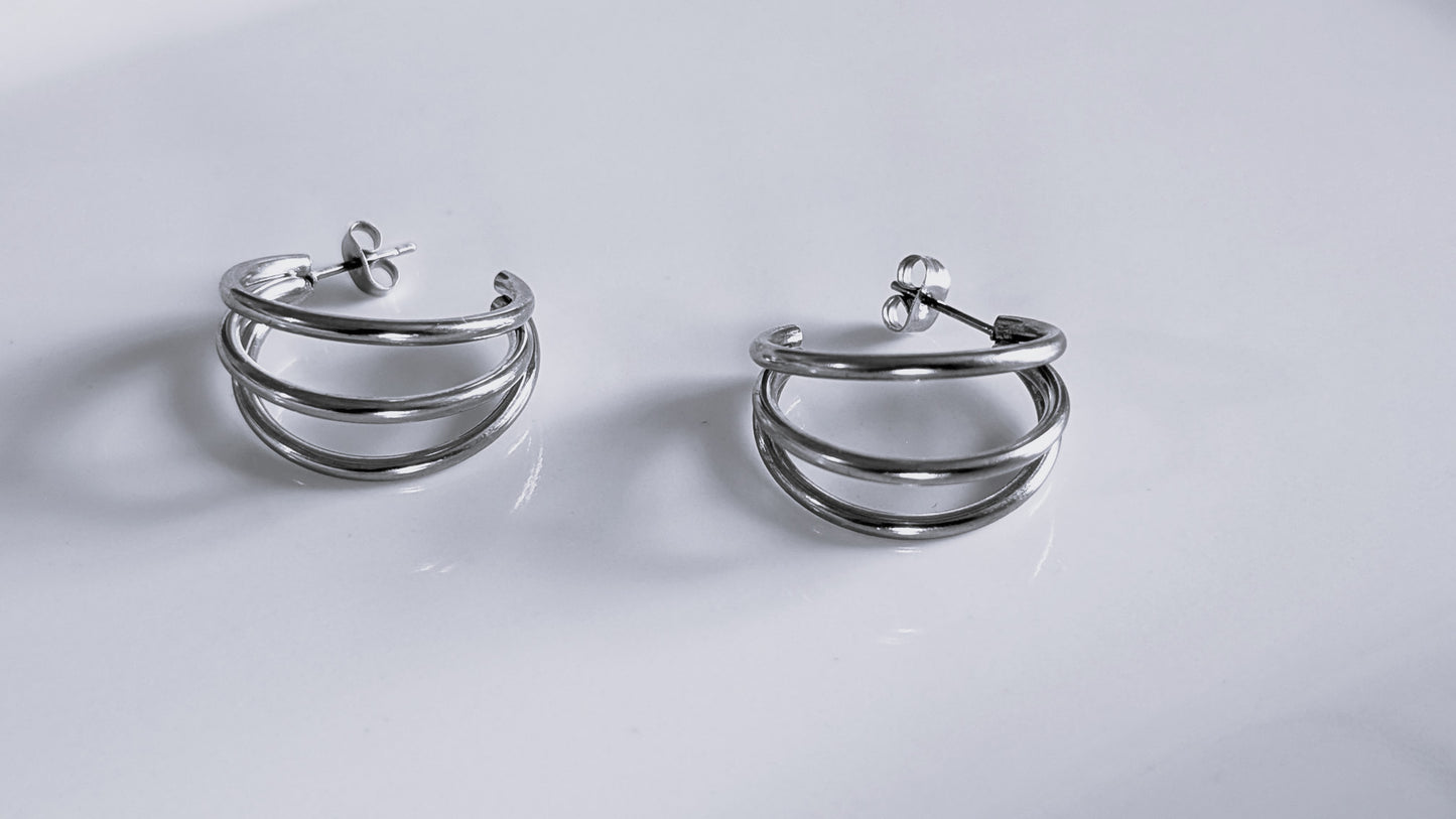 Boucles d'oreilles en formes trois cercles plaqué Or 18K ou Argent