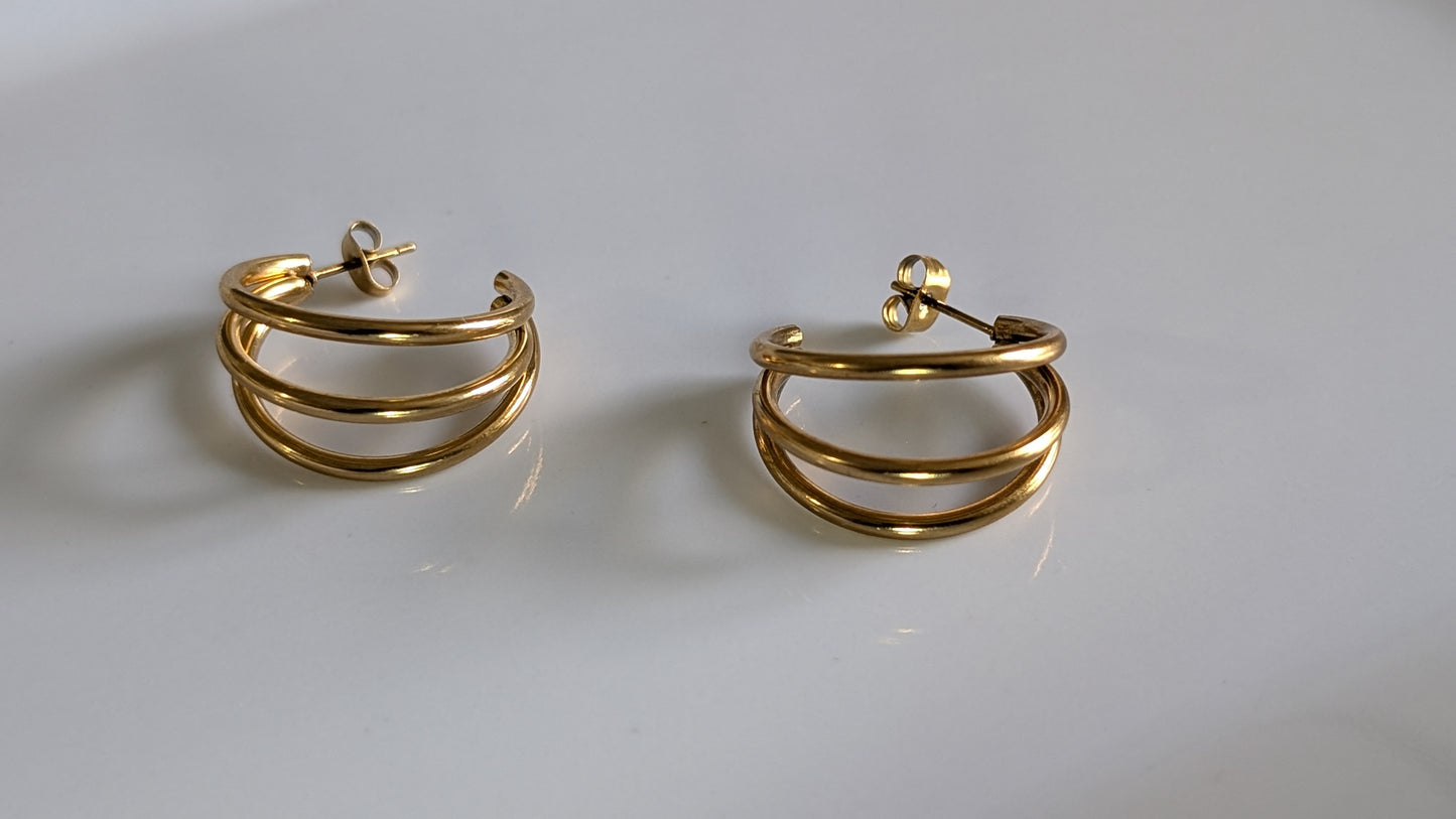 Boucles d'oreilles en formes trois cercles plaqué Or 18K ou Argent