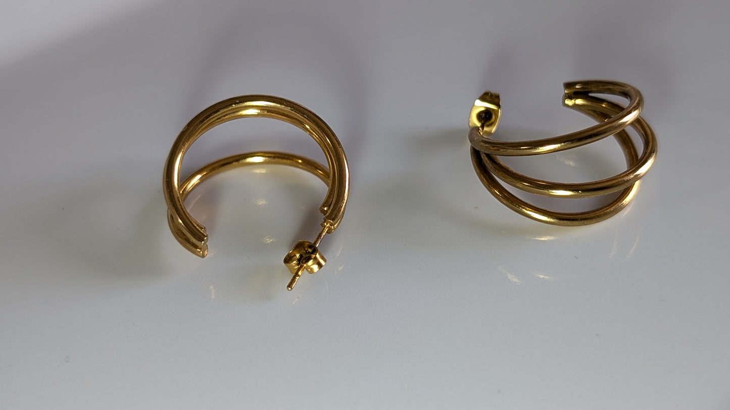 Boucles d'oreilles en formes trois cercles plaqué Or 18K ou Argent