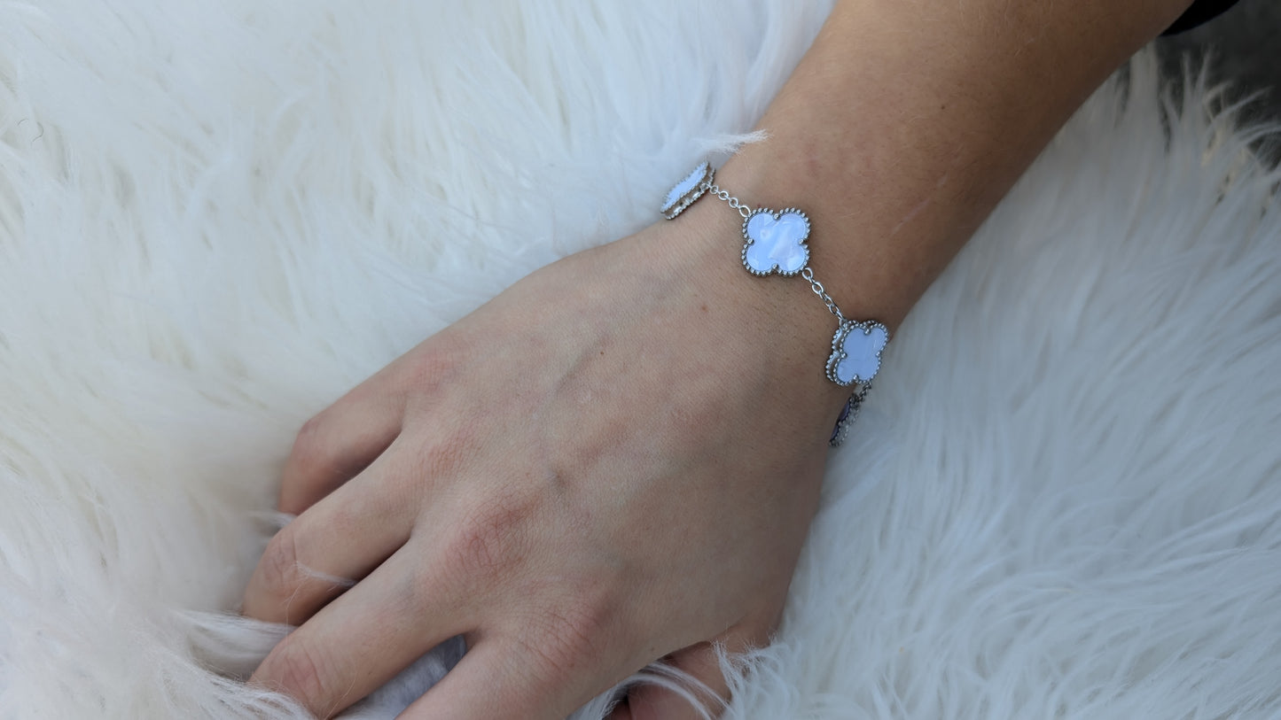 Bracelet trèfles blancs en plaqué Or serti de nacres - Unisexe