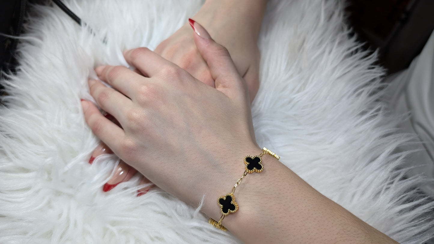 Bracelet trèfles noires en plaqué Or serti de nacres - Unisexe