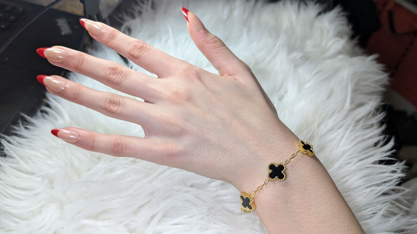 Bracelet trèfles noires en plaqué Or serti de nacres - Unisexe