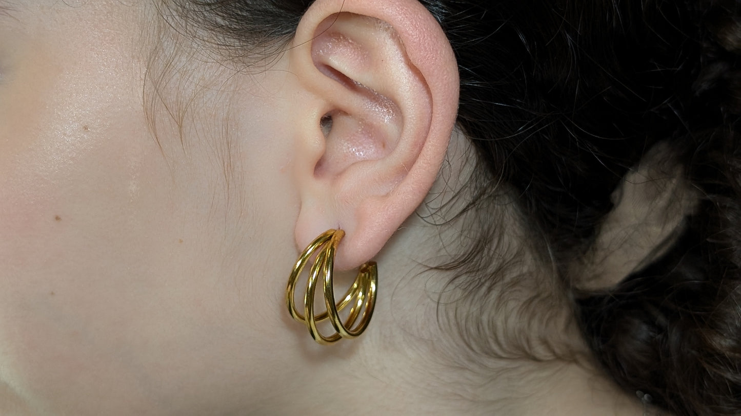 Boucles d'oreilles en formes trois cercles plaqué Or 18K ou Argent