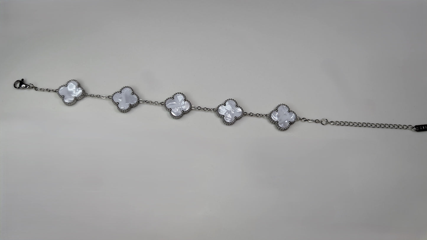 Bracelet trèfles blancs en plaqué Or serti de nacres - Unisexe
