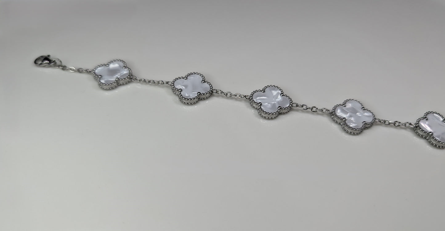 Bracelet trèfles blancs en plaqué Or serti de nacres - Unisexe