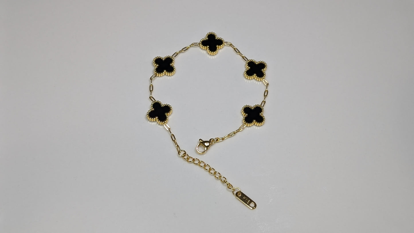 Bracelet trèfles noires en plaqué Or serti de nacres - Unisexe