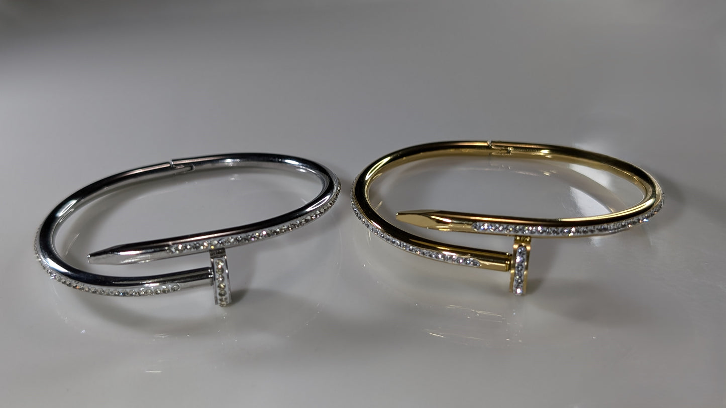 Bracelet à ongles diamants fantaisie en acier inoxydable plaqué Or 18K ou couleur Argent - Unisexe