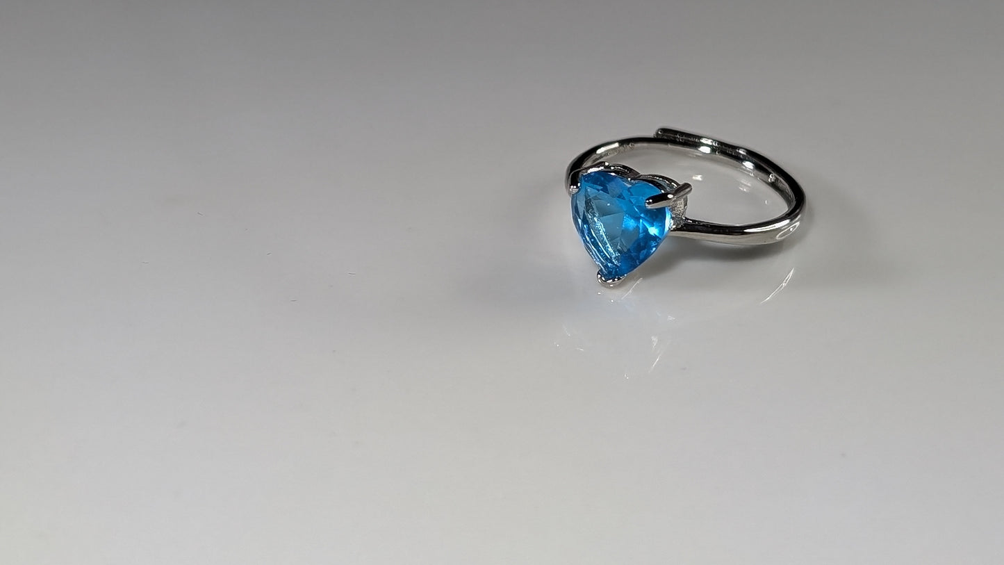 Bague coeur transparent acier inoxydable plaqué couleur Argent