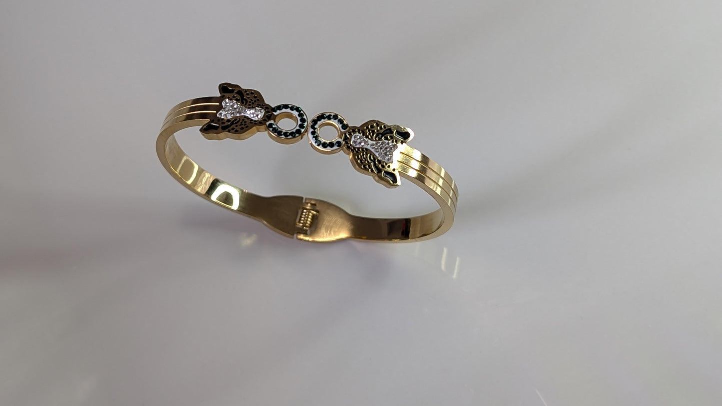 Stainless Steel Panther Hinged Bracelet