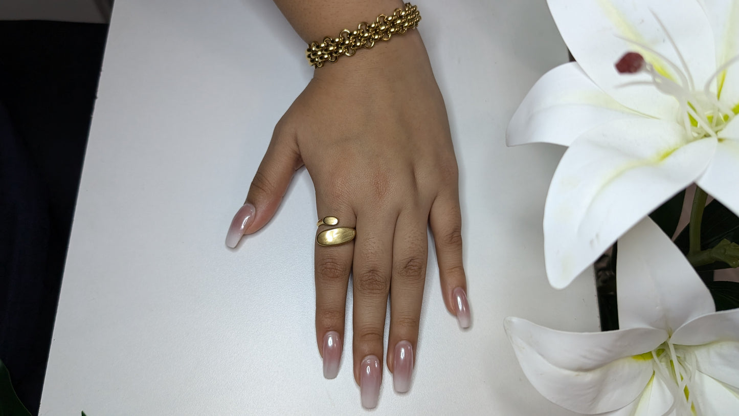 Bague ouverte épaisse au design oval en acier inoxydable