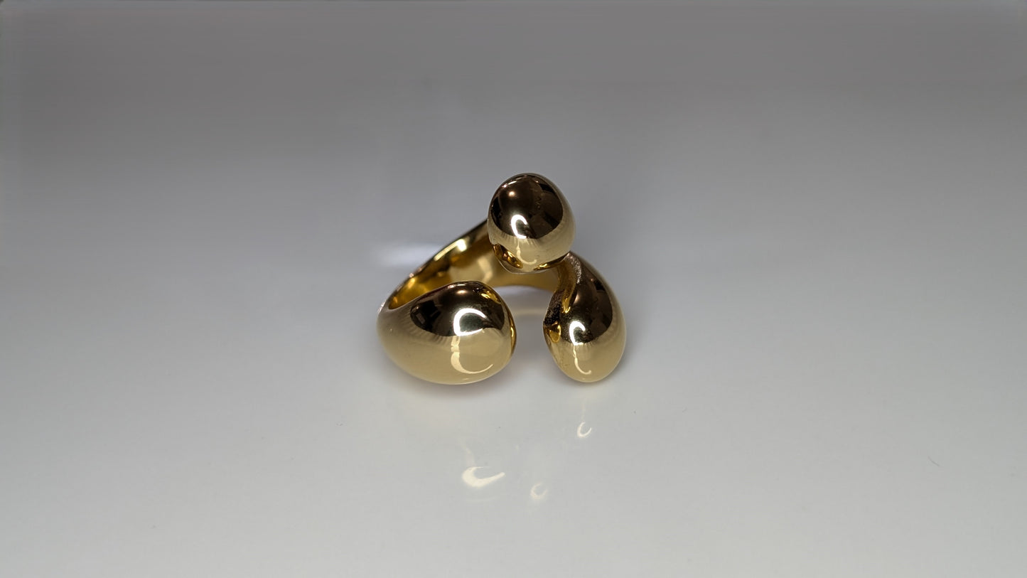 Bague à triple ovale en acier inoxydable plaqué Or 18K