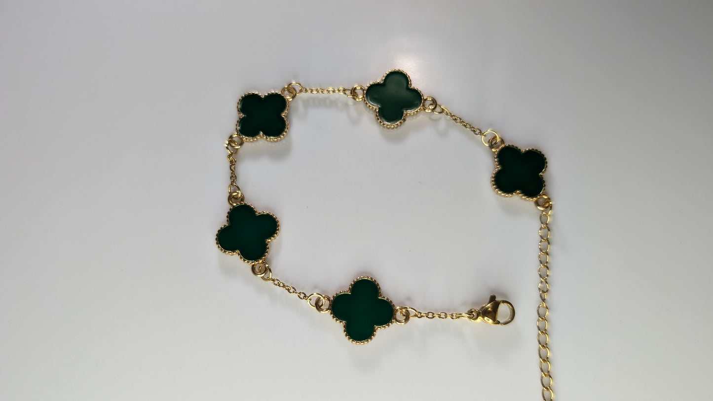 Gold plated green clover bracelet set with mother-of-pearl - Unisex