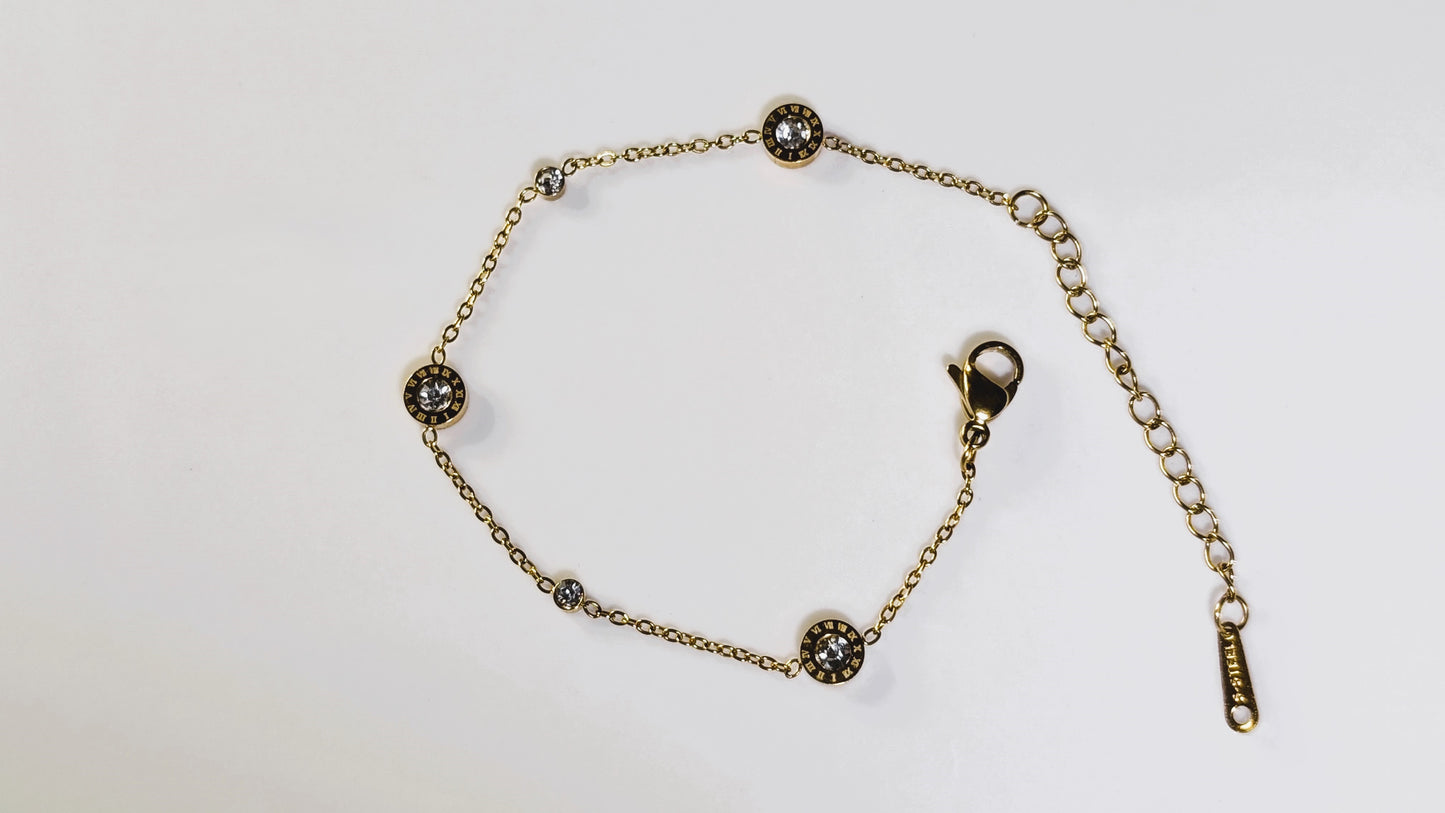 Bracelet zircon avec en chiffres romains minimaliste plaqué Or 18K en acier inoxydable