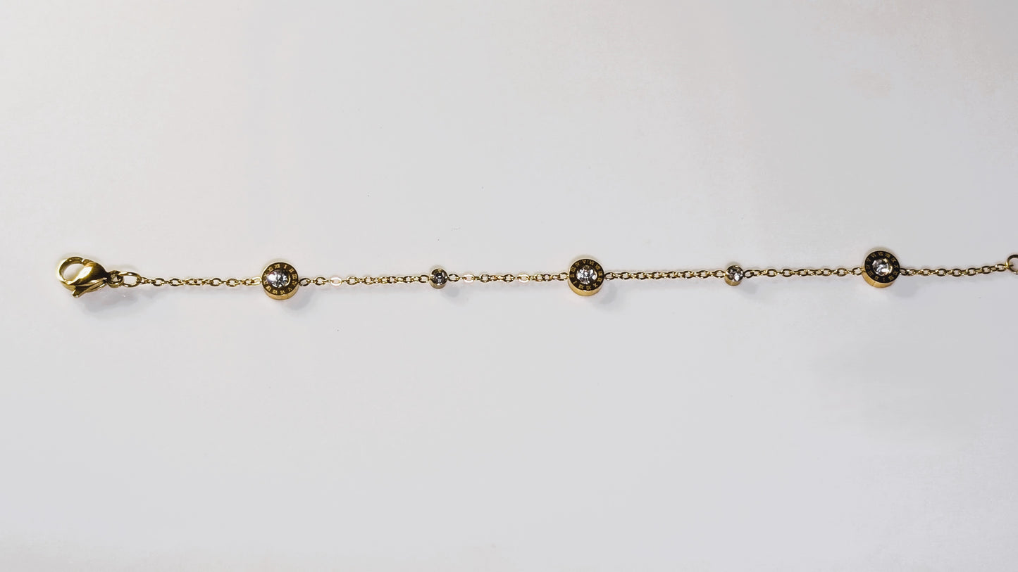 Bracelet zircon avec en chiffres romains minimaliste plaqué Or 18K en acier inoxydable