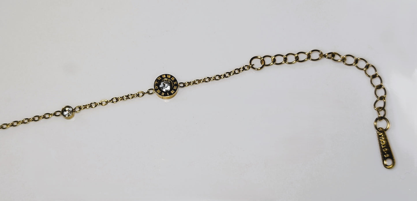Bracelet zircon avec en chiffres romains minimaliste plaqué Or 18K en acier inoxydable
