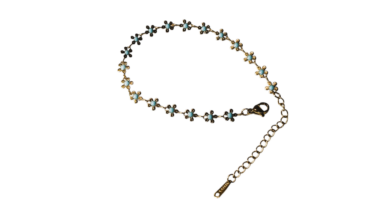 Minimalist Blue Flower Necklace and Bracelet Set in 18K Gold Plated Stainless Steel