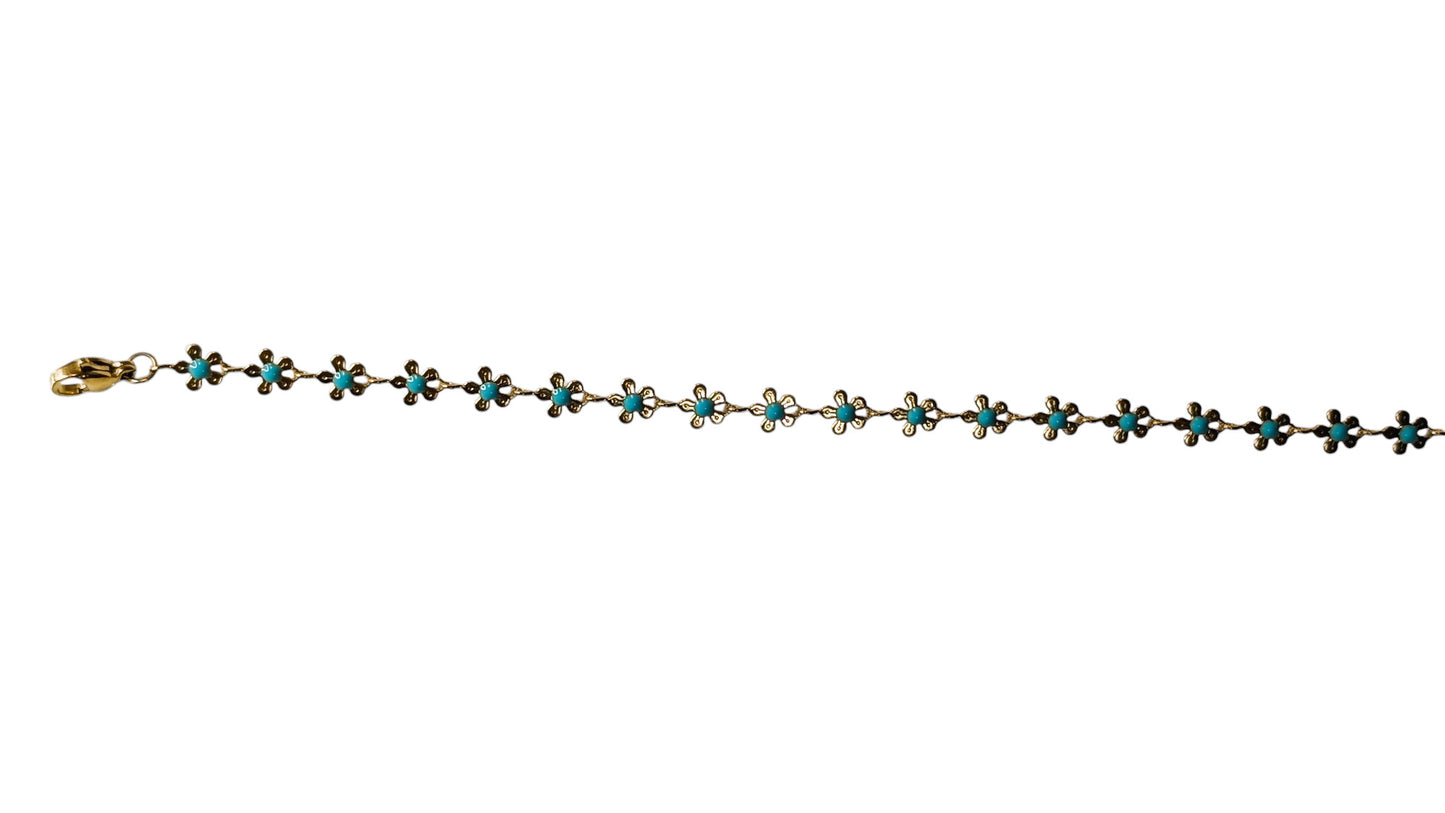 Minimalist Blue Flower Necklace and Bracelet Set in 18K Gold Plated Stainless Steel