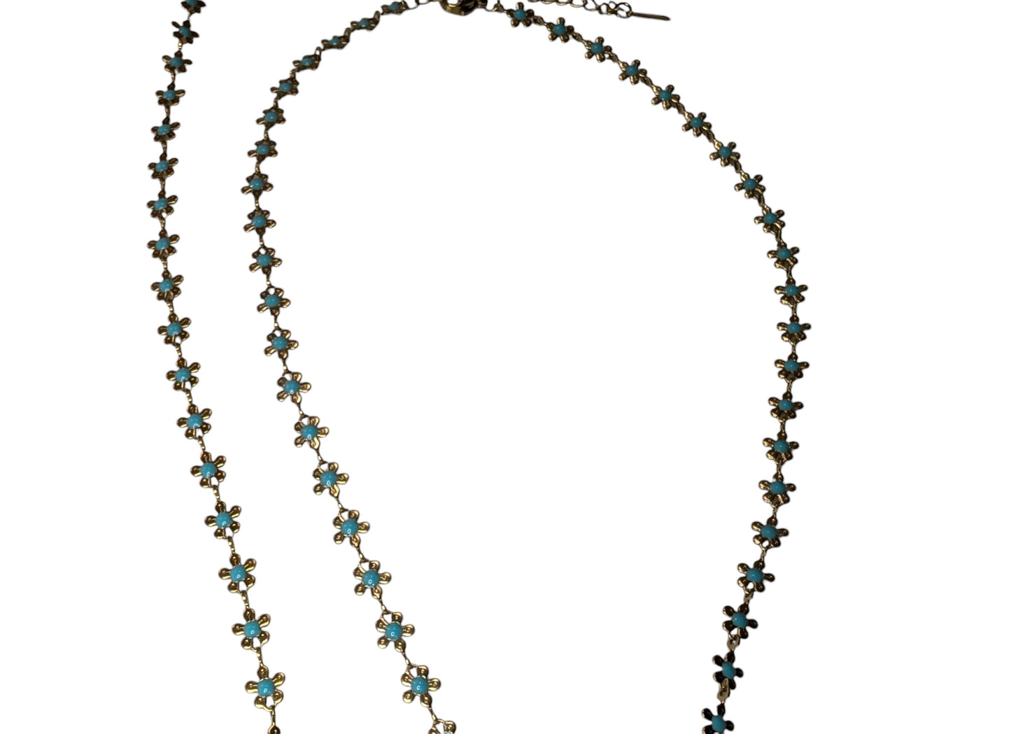 Minimalist Blue Flower Necklace and Bracelet Set in 18K Gold Plated Stainless Steel