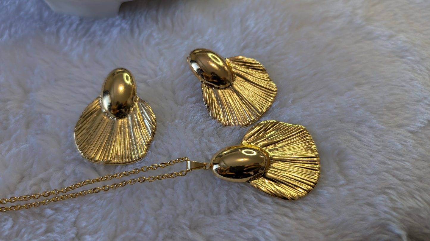 Éventail Doré - Ensemble de Bijoux Texturés en Acier Inoxydable