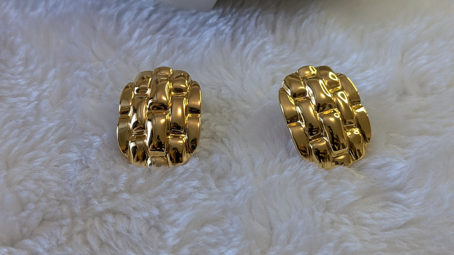 Vagues Dorées - Ensemble de Bijoux Ovale Texturé en Acier Inoxydable