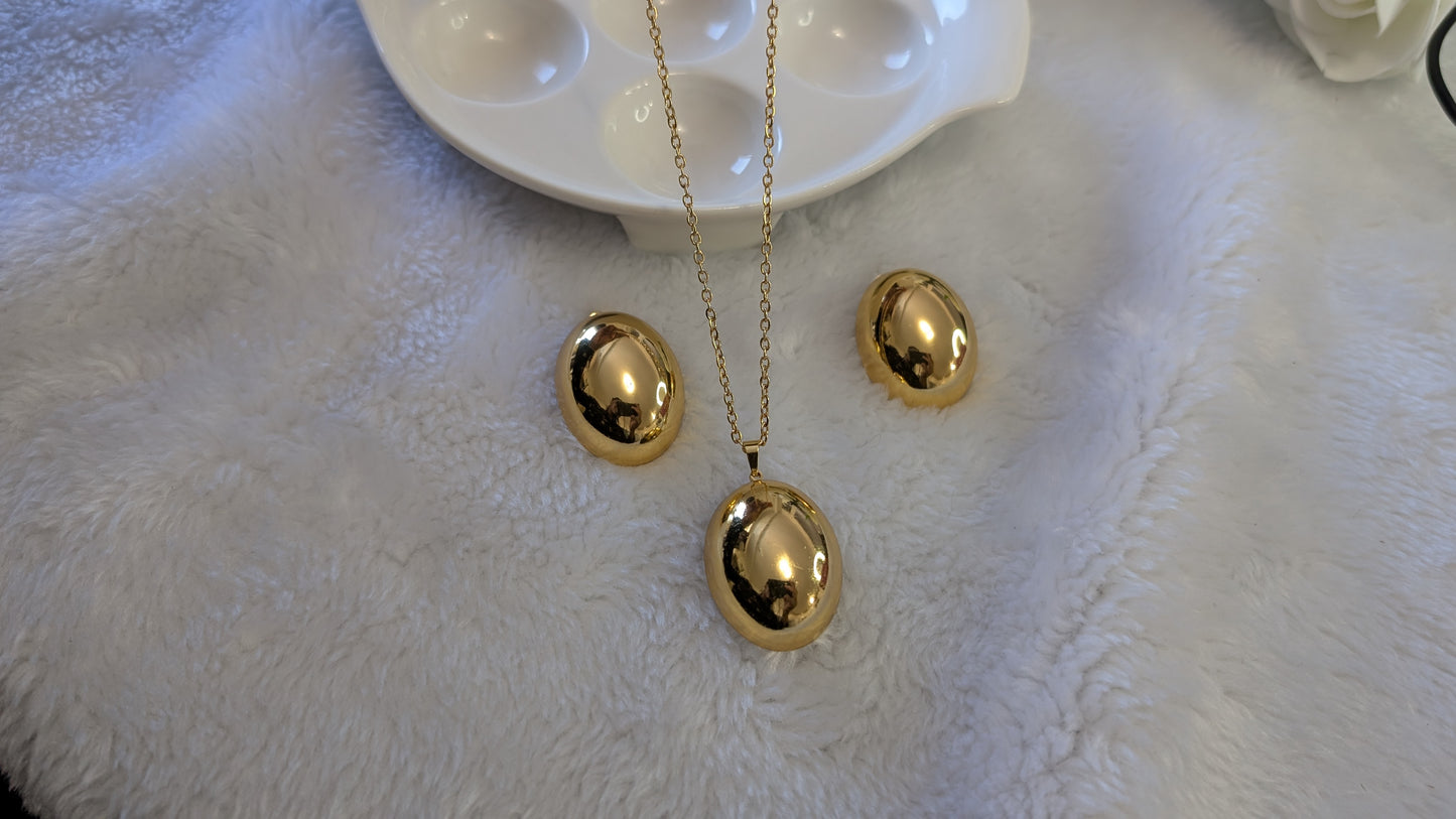 Reflets Élégants - Ensemble de Bijoux Ovale Poli en Acier Inoxydable Doré