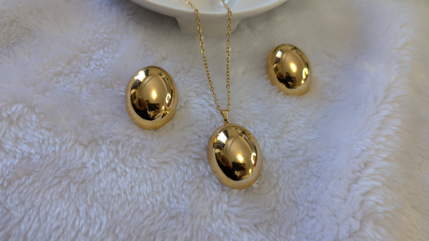 Reflets Élégants - Ensemble de Bijoux Ovale Poli en Acier Inoxydable Doré