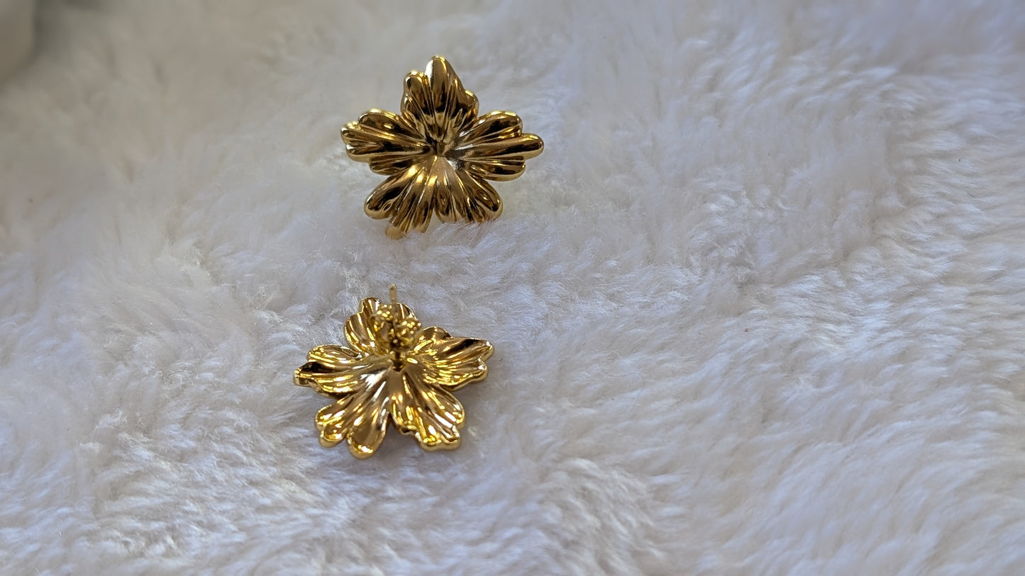 Éclat Tropical - Ensemble de Bijoux Fleur en Acier Inoxydable Doré