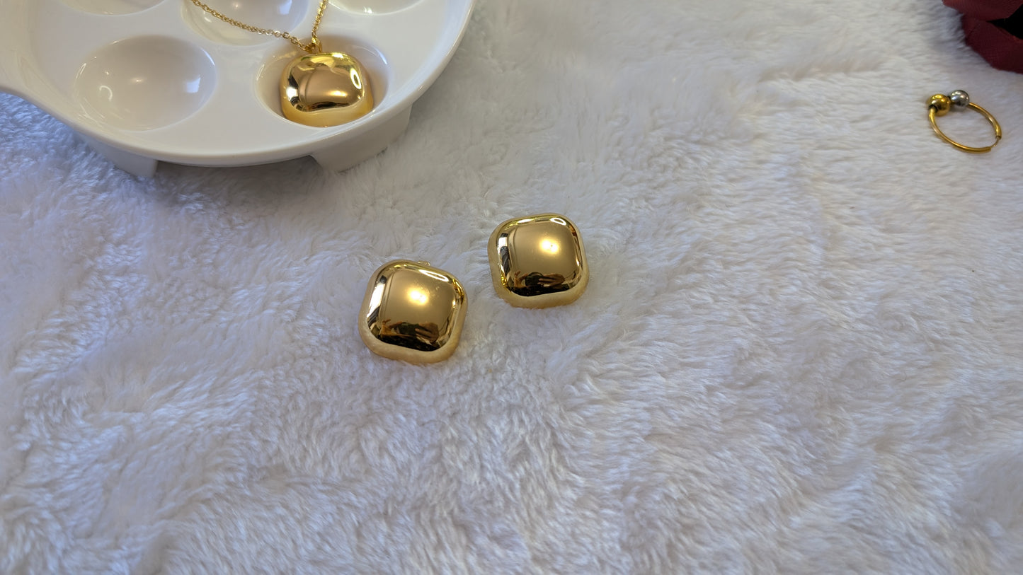 Ensemble de Bijoux Modernes - Collier et Boucles d'Oreilles Carrées Arrondies