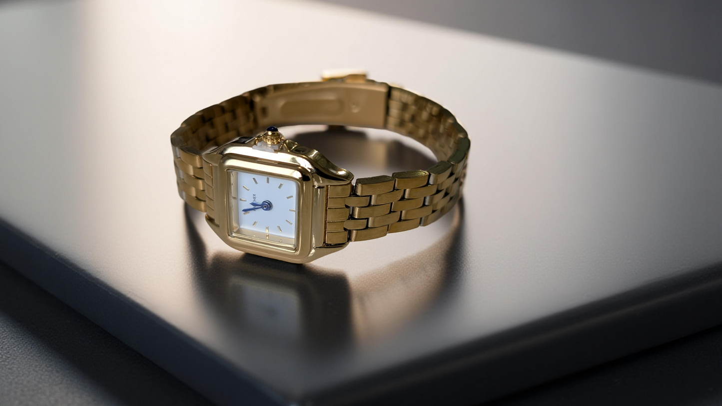 Montre panthère plaqué Or 18k en acier inoxydable