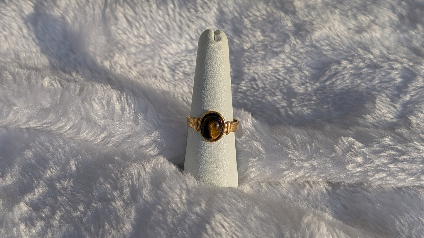 Bague Œil-de-Tigre Dorée en Acier Inoxydable