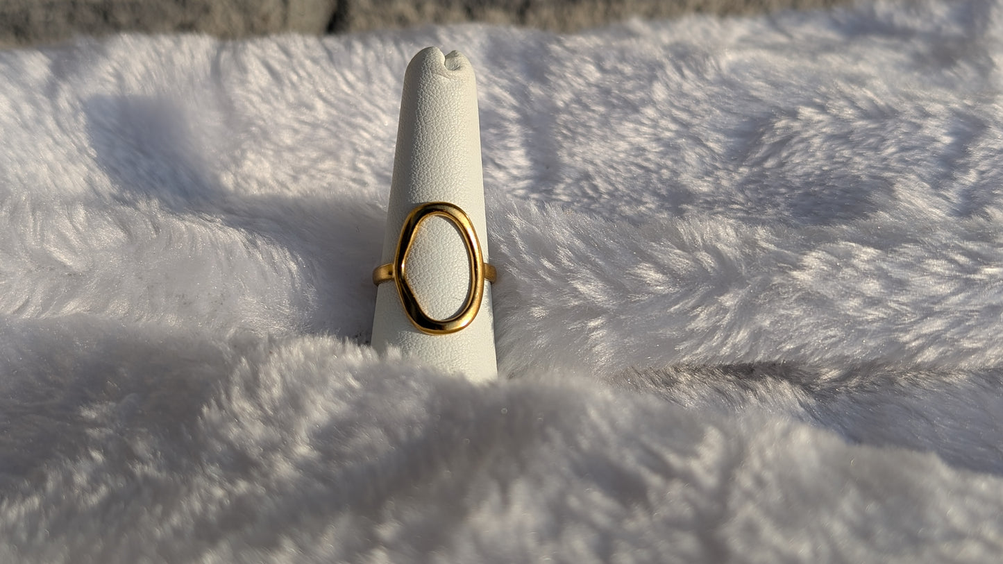 Gold Stainless Steel Open Oval Ring - Minimalist Elegance