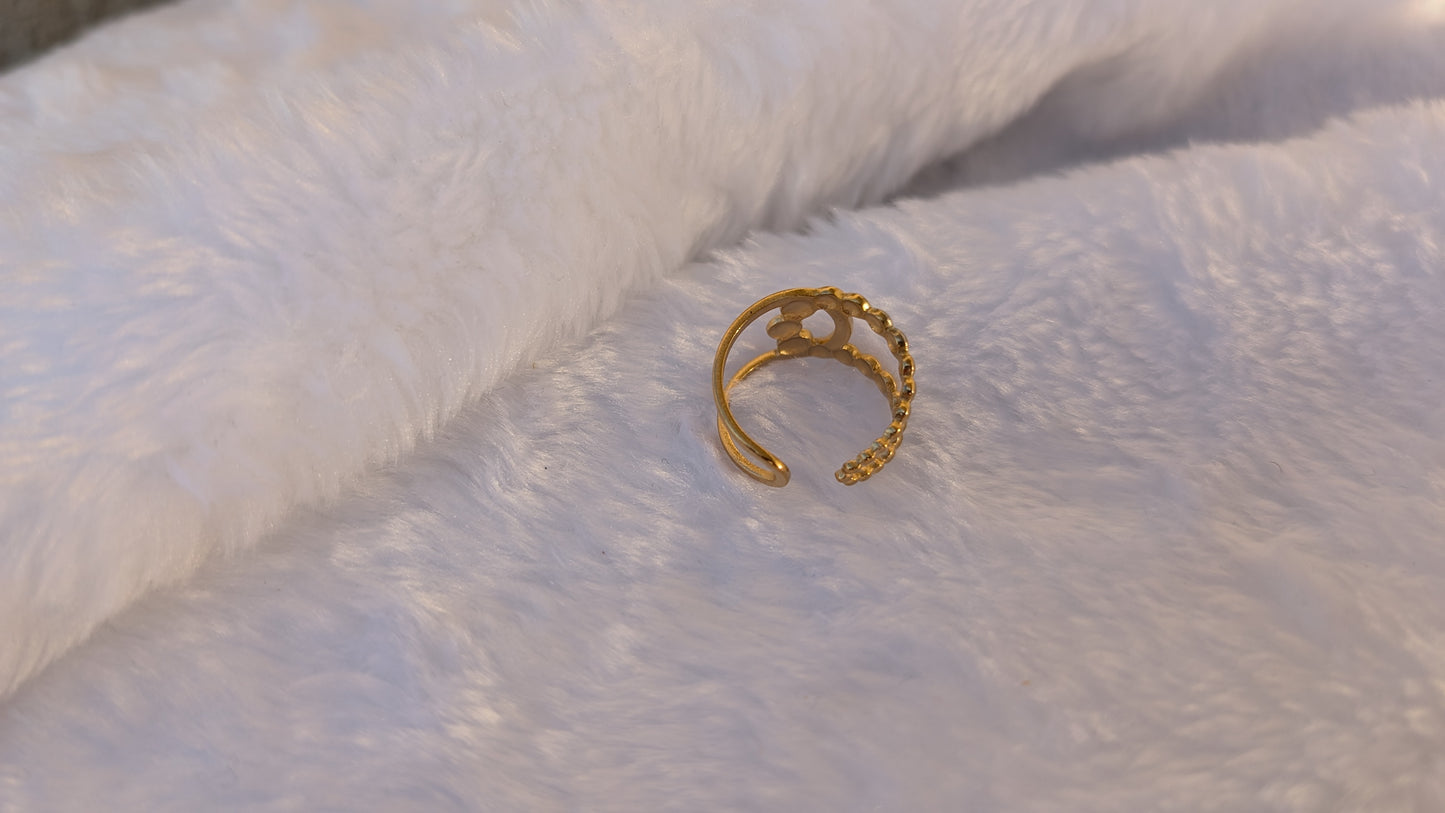 Bague Double Anneau Ouverte en Acier Inoxydable Doré avec Billes