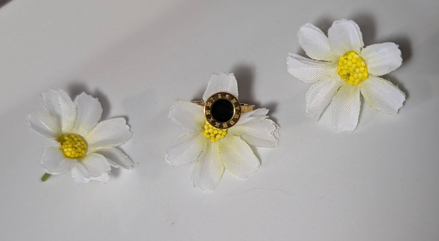 Round ring with Roman numerals in 18K gold plated stainless steel
