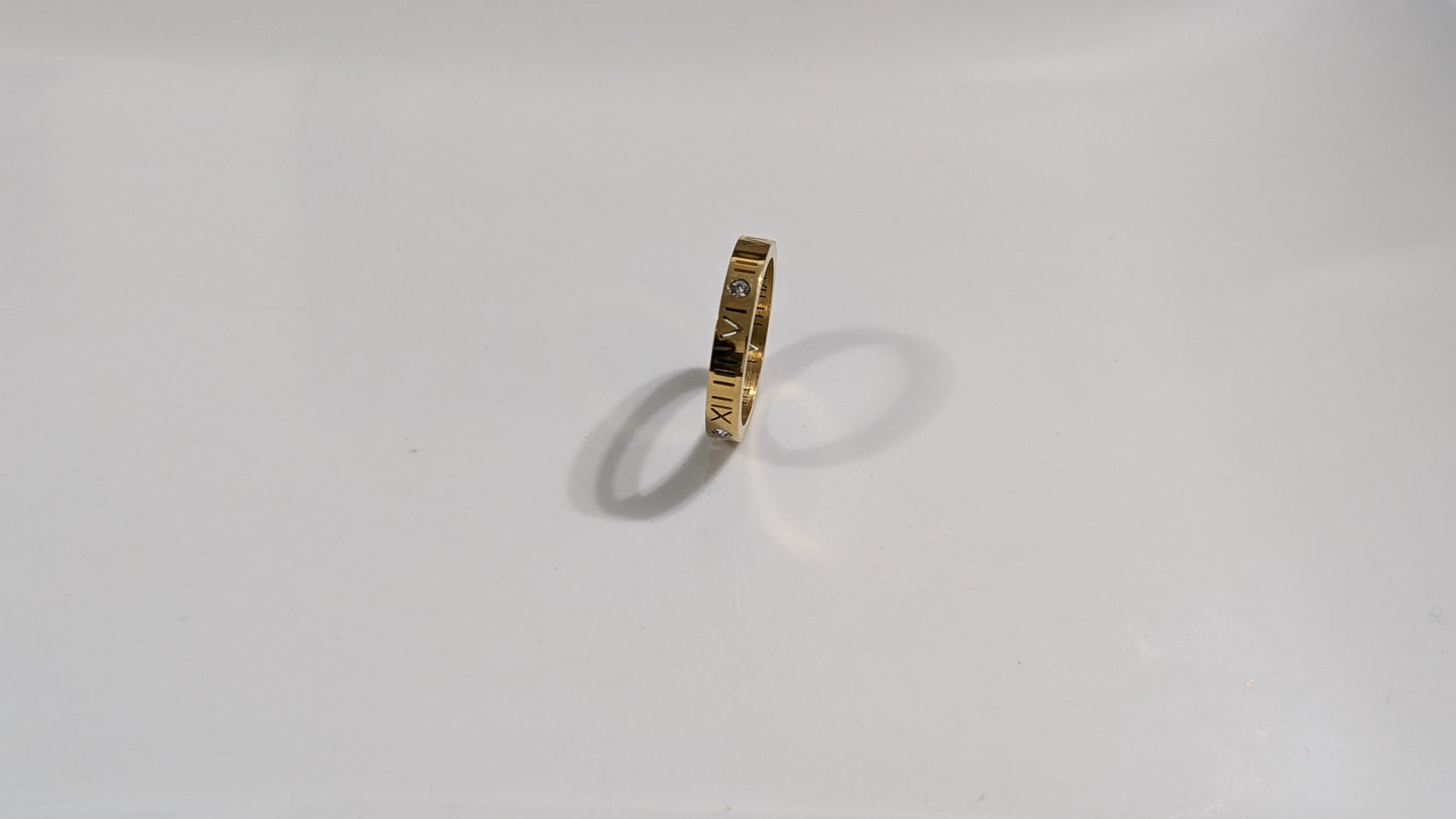 Bague avec chiffres romains en acier inoxydable plaqué Or 18K