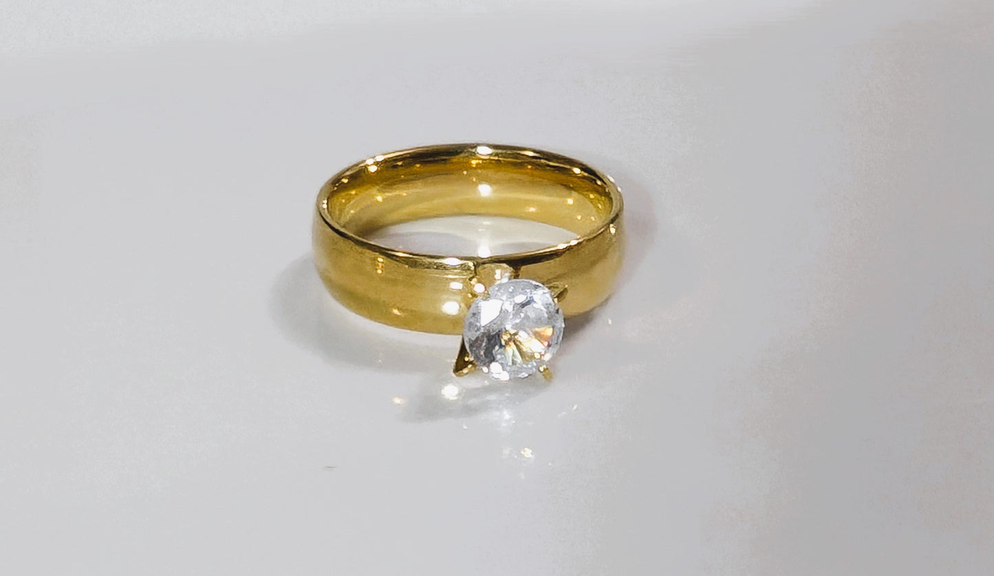 Bague sertie Zirconium en acier inoxydable plaqué Or 18K