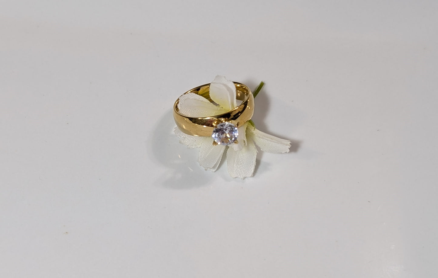 Bague sertie Zirconium en acier inoxydable plaqué Or 18K