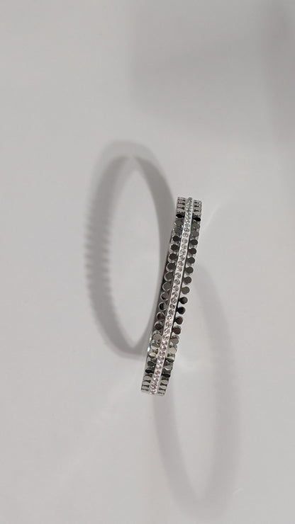 Bracelets en acier inoxydable plaqué Argent avec motifs à pois incrustés de strass