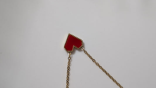 Collier pendentif avec cœur et opale rouge en acier inoxydable plaqué Or 18K