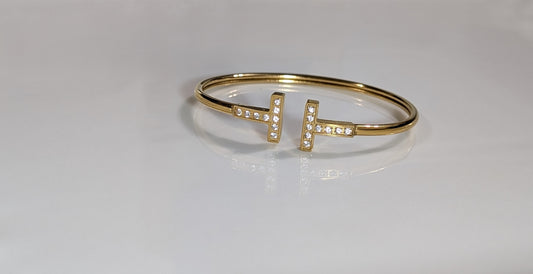 Bracelet en T en acier inoxydable plaqué Or 18K