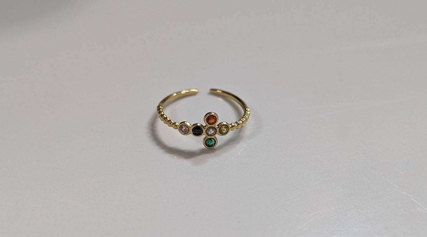 Bague zircons multicolores ou en blanc en acier inoxydable 18K