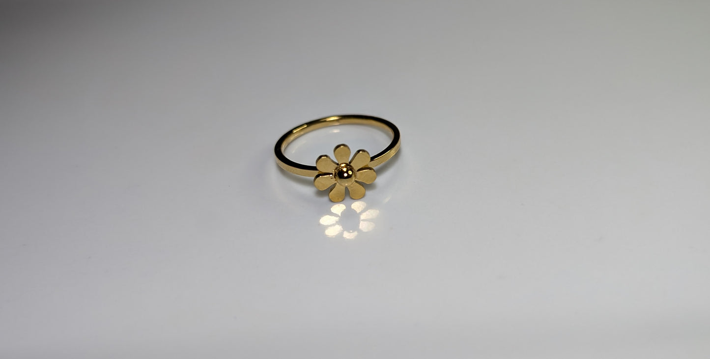 Bague simple en forme de marguerite en acier inoxydable 18K