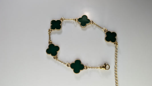 Bracelet trèfles verts en plaqué Or serti de nacres - Unisexe