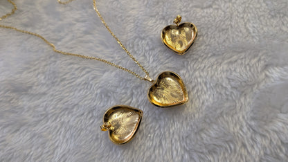 Cœur Rayonnant - Ensemble de Bijoux Cœur Texturé en Acier Inoxydable Doré
